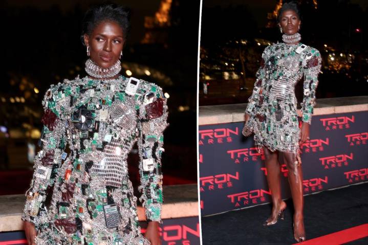 Jodie Turner-Smith wears computer parts dress at Tron: Ares premiere