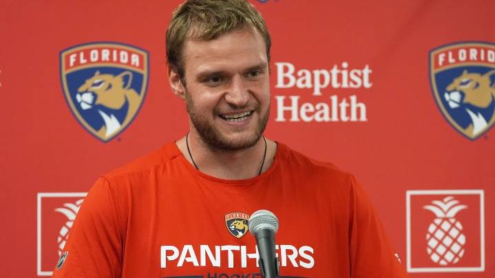 Florida captain Aleksander Barkov needs help getting off ice after apparent leg injury