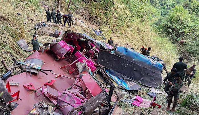 A passenger bus skids off a cliff in Sri Lanka, killing 15 and injuring 16 others