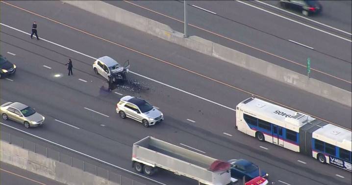 One person dies in crash involving car and RTD bus on westbound Interstate 70 at Holly Street Monday morning