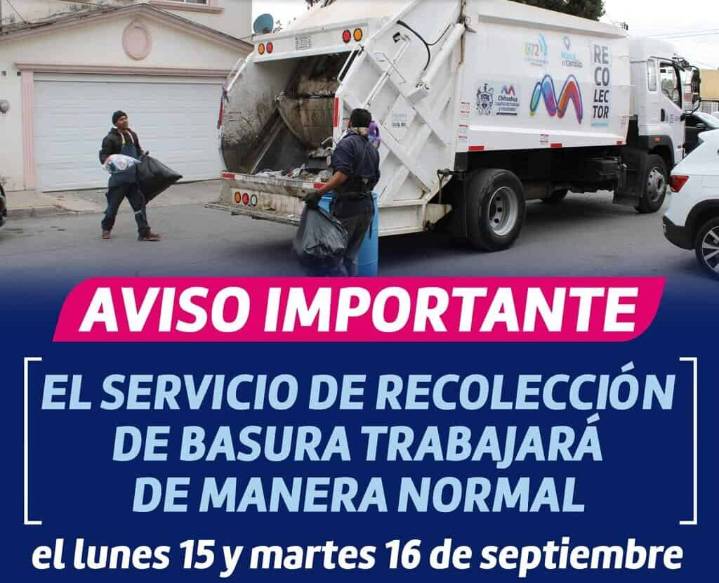 Personal de recolección de residuos trabajará de forma regular el 15 y 16 de septiembre