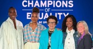 Ava Duvernay and Stacey Allaster accept Billie Jean King Champions of Equality award