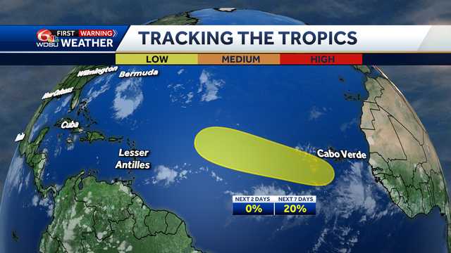 A low chance of tropical formation is outlined in the Atlantic