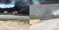 Hombres armados incendian vehículos en la vía Zambrano - El Carmen Varios vehículos y maquinaria de la compañía Yuma resultaron calcinados en el violento ataque.
