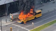 5 children and driver escape before electric school bus catches fire in Montreal