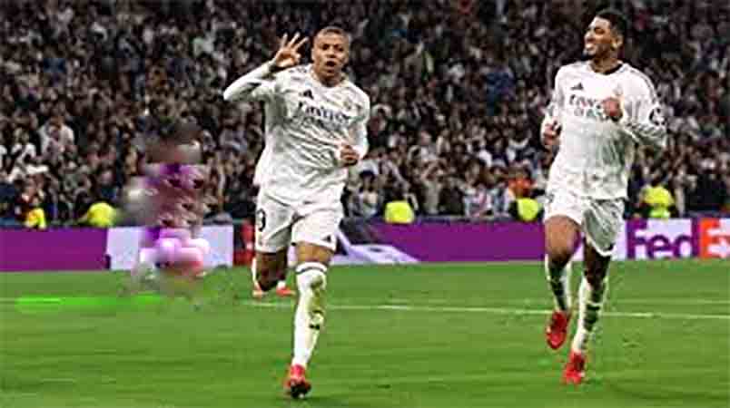 Champions League: Real Madrid con ‘hat-trick’ de Mbappé golea 5