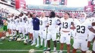Notre Dame is back on the College Football Playoff path after blowing out Arkansas