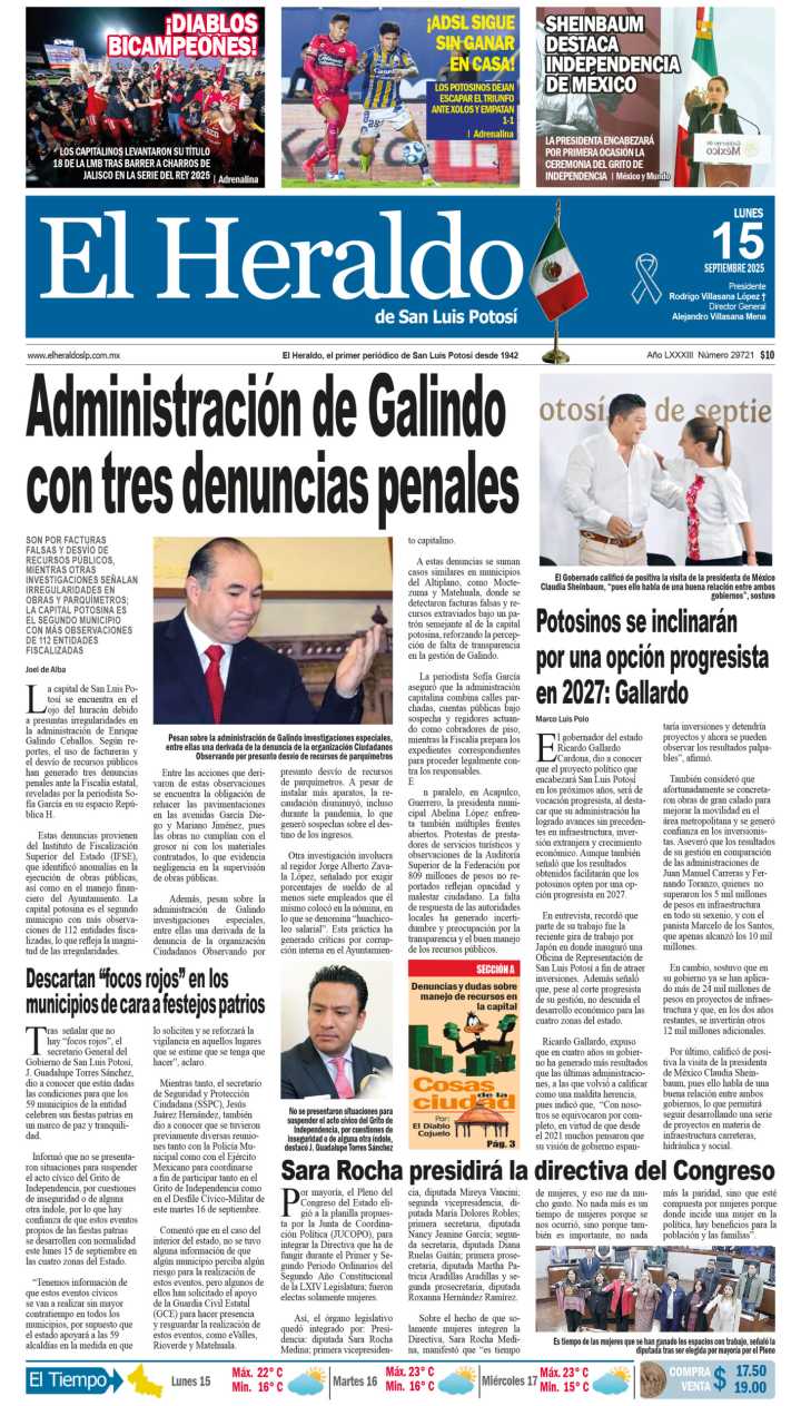 Edición impresa 15 de septiembre de 2025