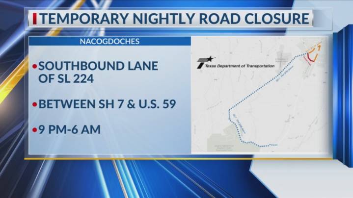 Portion of State Loop in Nacogdoches temporarily closed for bridge work