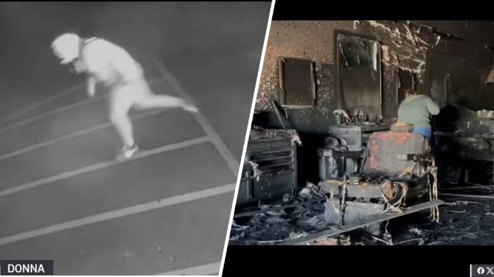 Persona fue captada en vídeo alejándose de barbería que se incendió en Donna