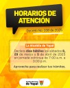 Hay cambios en los horarios de atención al público en la Alcaldía de Yopal