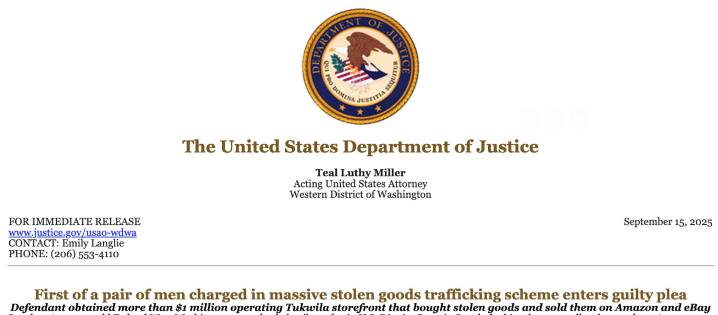 Federal Way man pleads guilty to selling stolen goods online