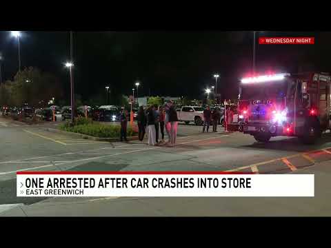 Police say driver whose car crashed into East Greenwich business faces DUI charge