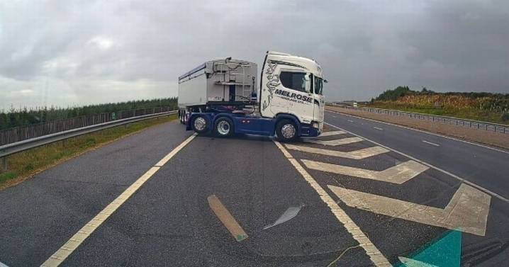 Moment lorry driving wrong way on A90 narrowly avoids head on crash