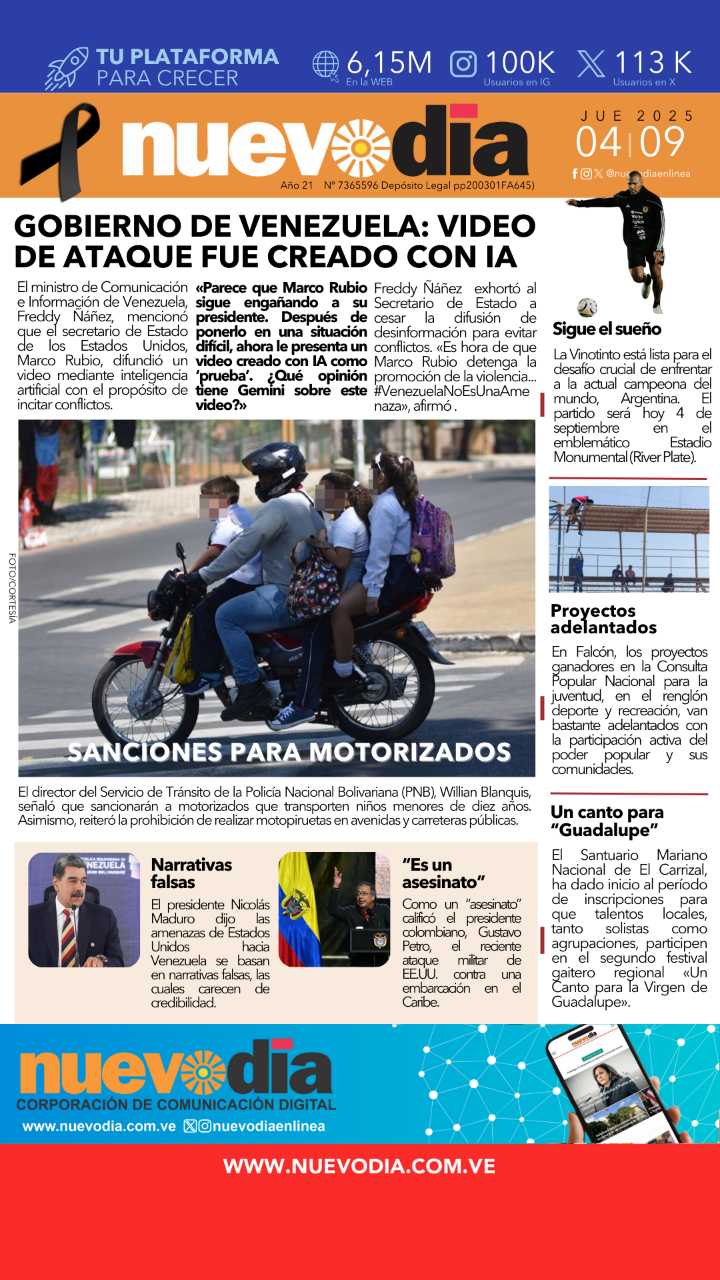 Portada jueves 4 de septiembre de 2025