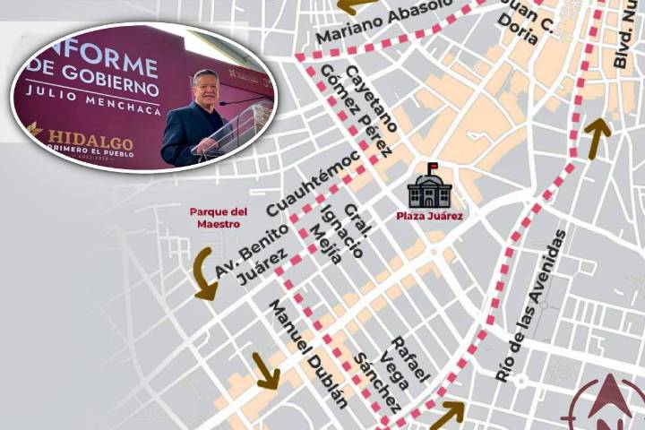 Cierre de calles y cambios operativos del Tuzobús en Pachuca por el Tercer Informe de Julio Menchaca