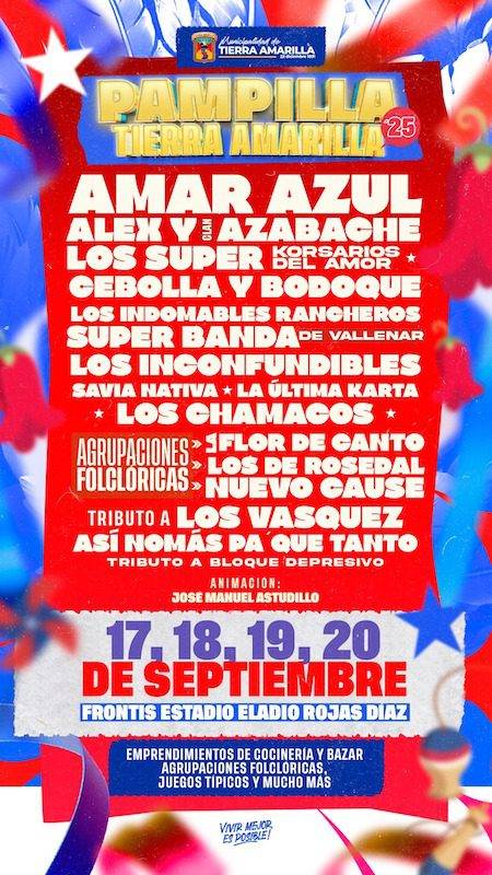 Fiestas Patrias en Tierra Amarilla: Amar Azul encabezará el show de la Pampilla 2025