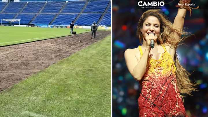 Retiran césped del Estadio Cuauhtémoc previo a los conciertos de Shakira