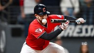 David Fry hit in face by foul tip during bunt attempt in Guardians game