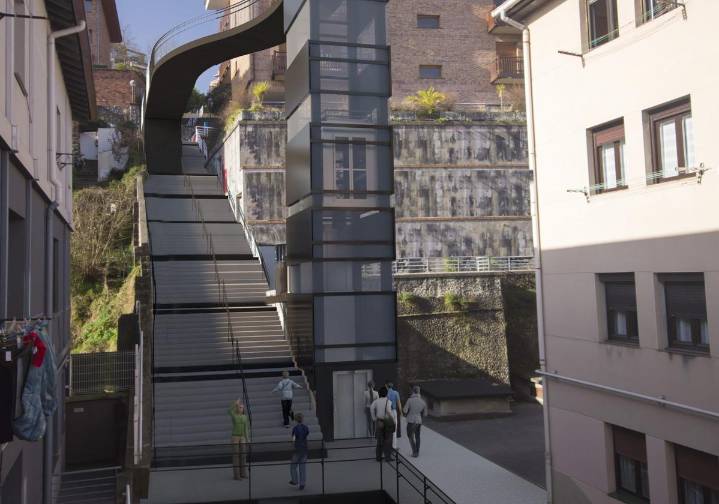 El ascensor que unirá la calle Escolta Real y el paseo de Hériz se estrenará el verano de 2026