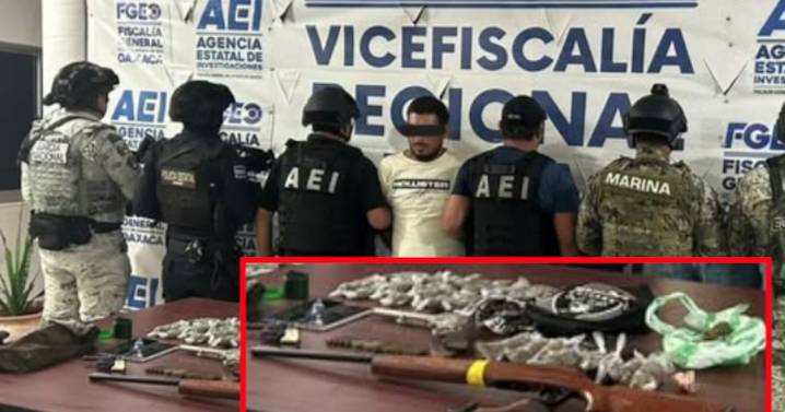 Detienen a  hombre en cateo y aseguran marihuana, armas y cartuchos útiles en Oaxaca
