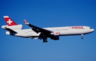 Flames shoot from Swiss Airlines plane during takeoff from Boston Logan Airport