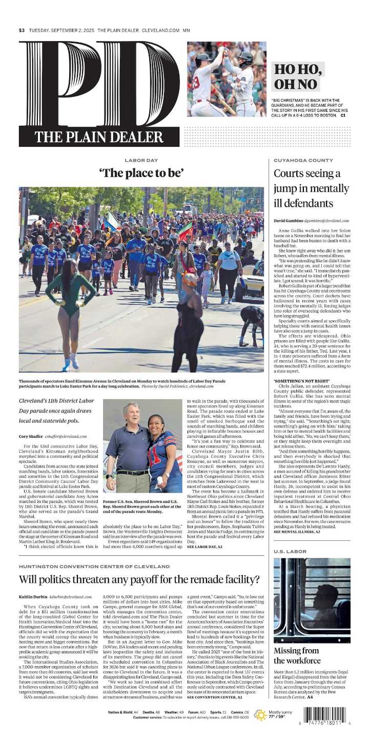 The Plain Dealer’s front page for September 2, 2025