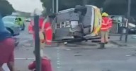 Police car which flipped in East Lancs Road crash was on emergency response