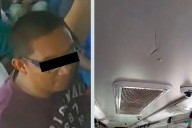 De un golpe quiebra moldura de capacete de unidad de Juárez Bus