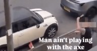 Bald axeman chases bloke down street in broad daylight then takes a swing at him