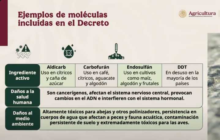 México anuncia la prohibición de 35 plaguicidas altamente peligrosos.