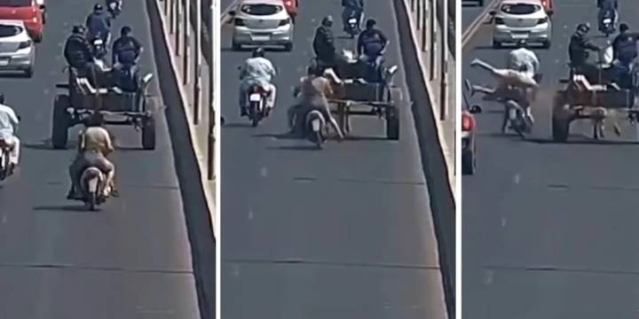 Tucumán: un accidente entre una moto y un carro a tracción a sangre dejó tres heridos en el puente Lucas Córdoba