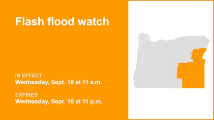 Flash flood watch affecting Oregon until Wednesday night triggered by heavy rainfall