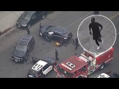 Chase with stolen Lexus ends in fiery crash, injuring innocent driver