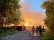 Video: Ditch turns into crazy stream of fire when hand sanitizer leaks from huge Upstate NY fire