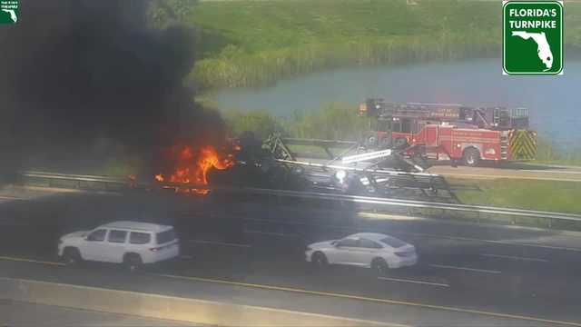 Vehicle fire causing backups on Florida's Turnpike in Orange County