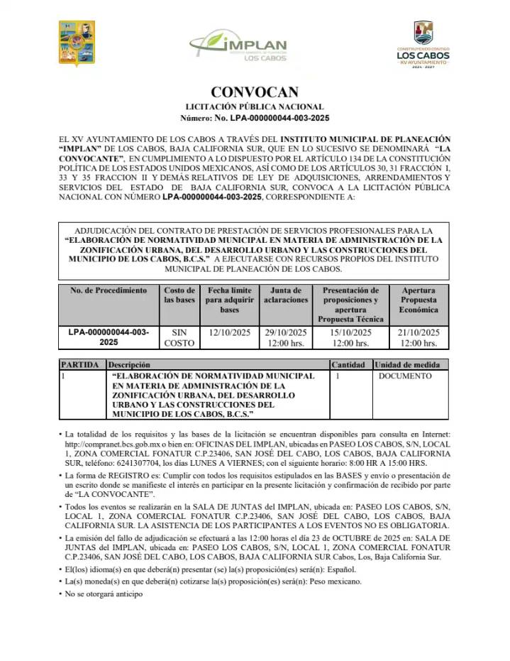 Convocatoria IMPLAN Los Cabos