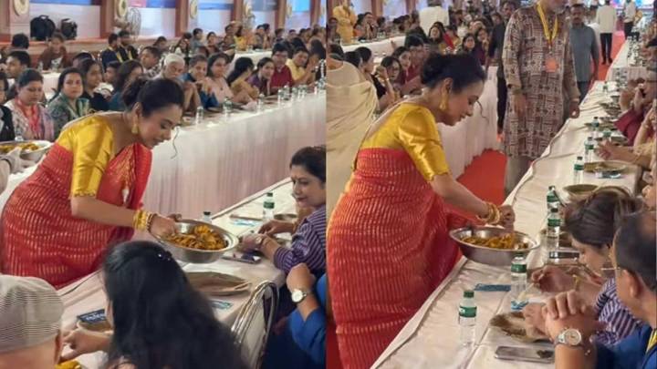 Rupali Ganguly Serves Bhog With Complete Devotion At Durga Puja Pandal