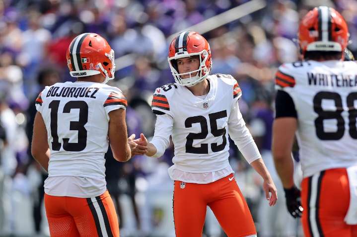 Browns kicker Andre Szmyt questionable for Packers game with calf injury; Joel Bitonio, Jack Conklin both questionable