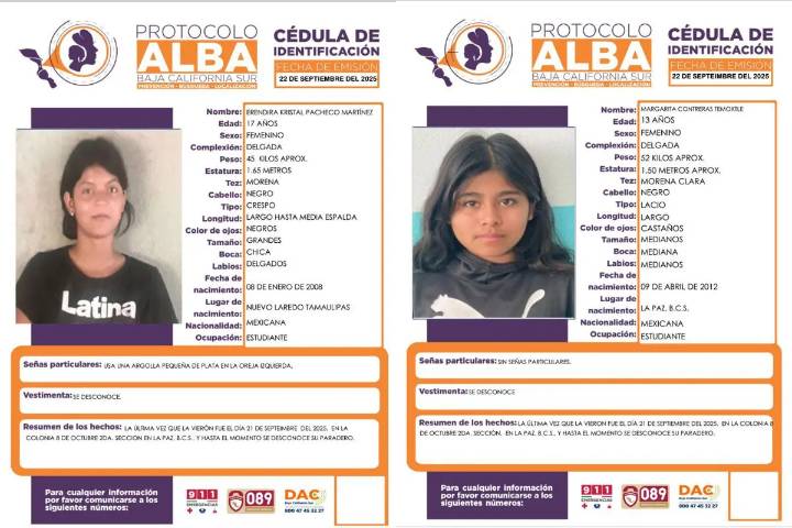 Activan Protocolo Alba en La Paz por desaparición de dos menores de edad
