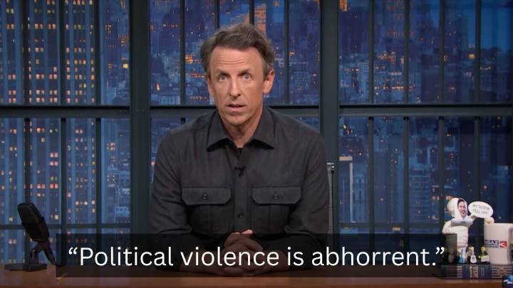 Seth Meyers reacts to Charlie Kirk shooting with a 3-minute message about political violence