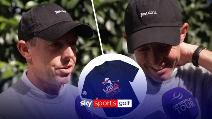 Rory McIlroy talks up the Ryder Cup and reacts to a US Ryder Cup merchandise silhouette that looks like him!