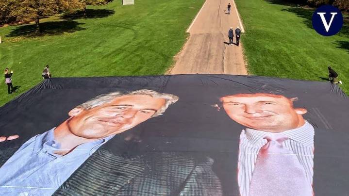 VIDEO: Una protesta con imágenes de Jeffrey Epstein recibe a Trump en su visita al castillo de Windsor