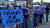 Rally for judge safety held at Medford, MA Justice Jackson event