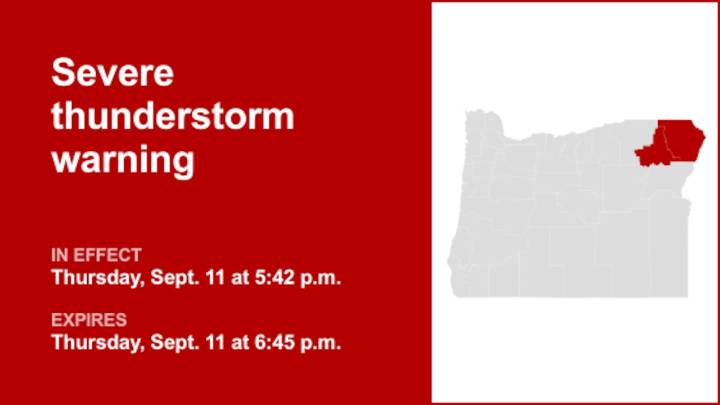 Walnut-sized hail expected with thunderstorms in Union and Wallowa counties Thursday
