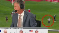 Ryder Cup fan flashes cameras live on TV during Sky Sports' coverage of golf tournament