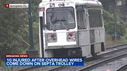 10 injured after overhead wires come down on SEPTA trolley in Springfield Township, Delaware County