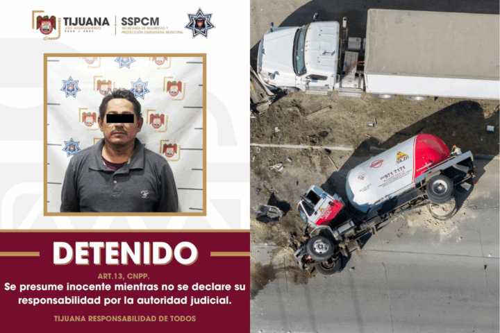 Detienen al chofer de pipa de gas tras volcadura en la Vía Rápida de Tijuana