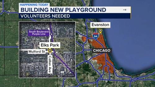 Volunteers building playground in Evanston