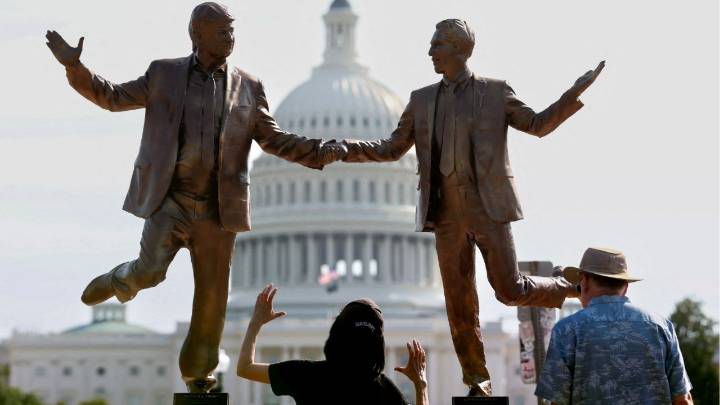 Statue of Trump Holding Hands With Epstein Removed From Washington’s National Mall